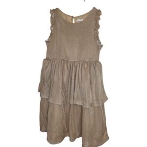 Tahari Girl Kids Size 8 Champagne Gold Metallic Tiered Ruffle Party Dress